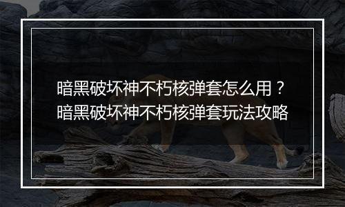 暗黑破坏神不朽核弹套怎么用？暗黑破坏神不朽核弹套玩...